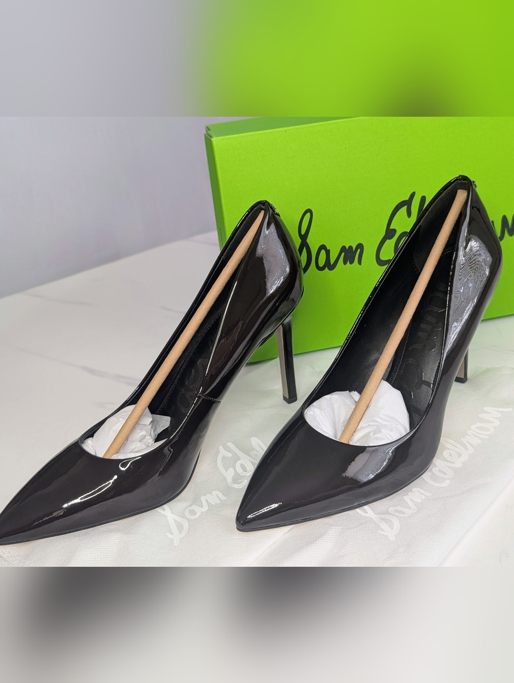 NIB Sam Edelman Hazel Pumps Size 8 Chocolate Patent Leather Pointed Toe Heels